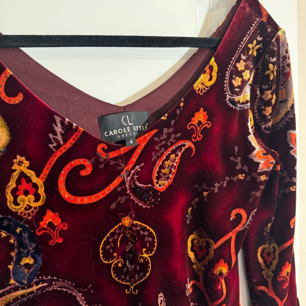 Carole Little VTG Velvet Holiday 3/4 Sleeve Dress - Picture 5 of 5